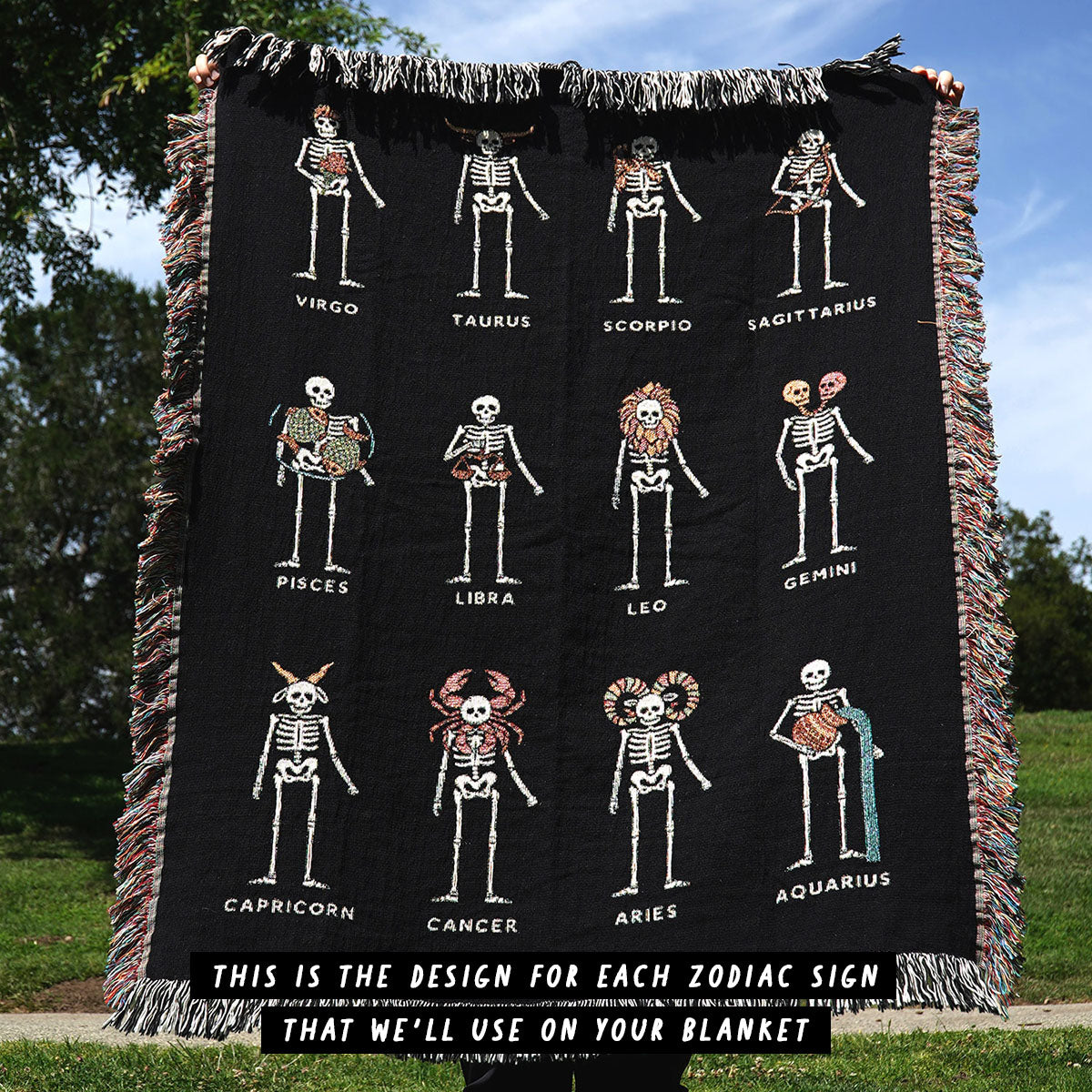Personalized Zodiac Skeleton Couple Woven Blanket