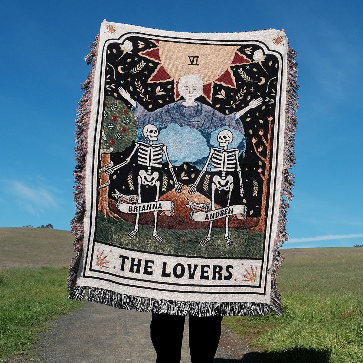 Personalized The Lovers Tarot Card Couple Woven Blanket