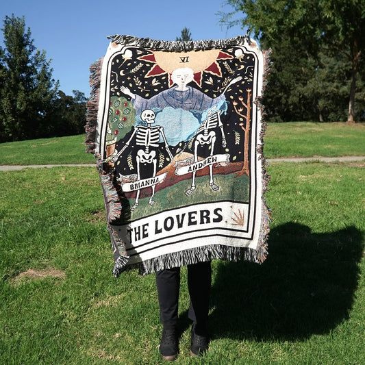 Personalized The Lovers Tarot Card Couple Woven Blanket
