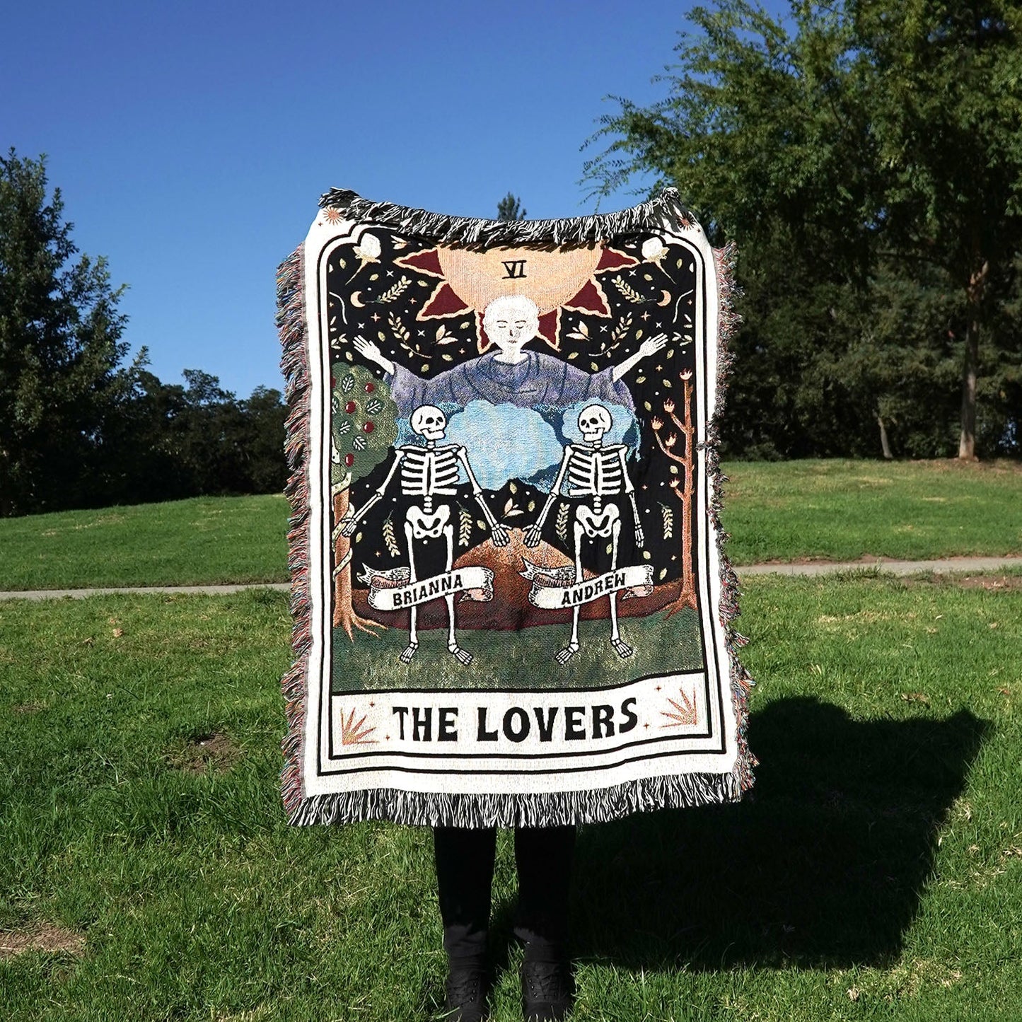 Personalized The Lovers Tarot Card Couple Woven Blanket
