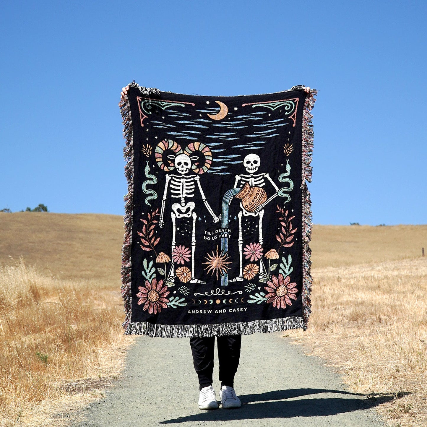 Personalized Zodiac Skeleton Couple Woven Blanket