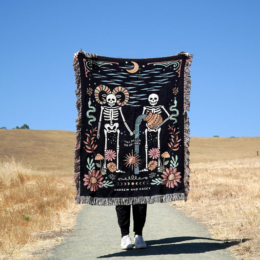 Personalized Zodiac Skeleton Couple Woven Blanket