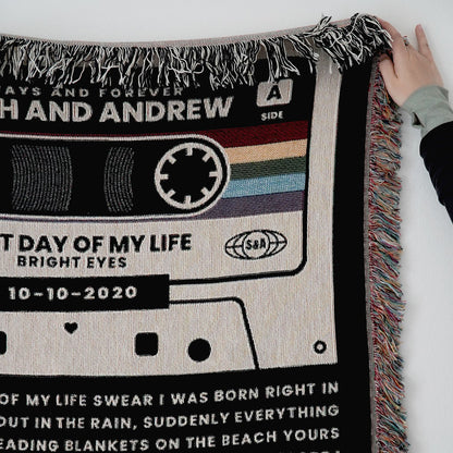 Personalized Couple Cassette Lyrics Woven Blanket