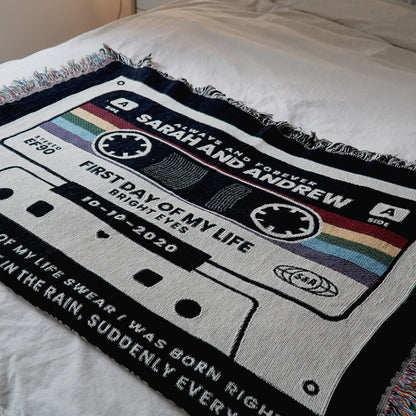 Personalized Couple Cassette Lyrics Woven Blanket