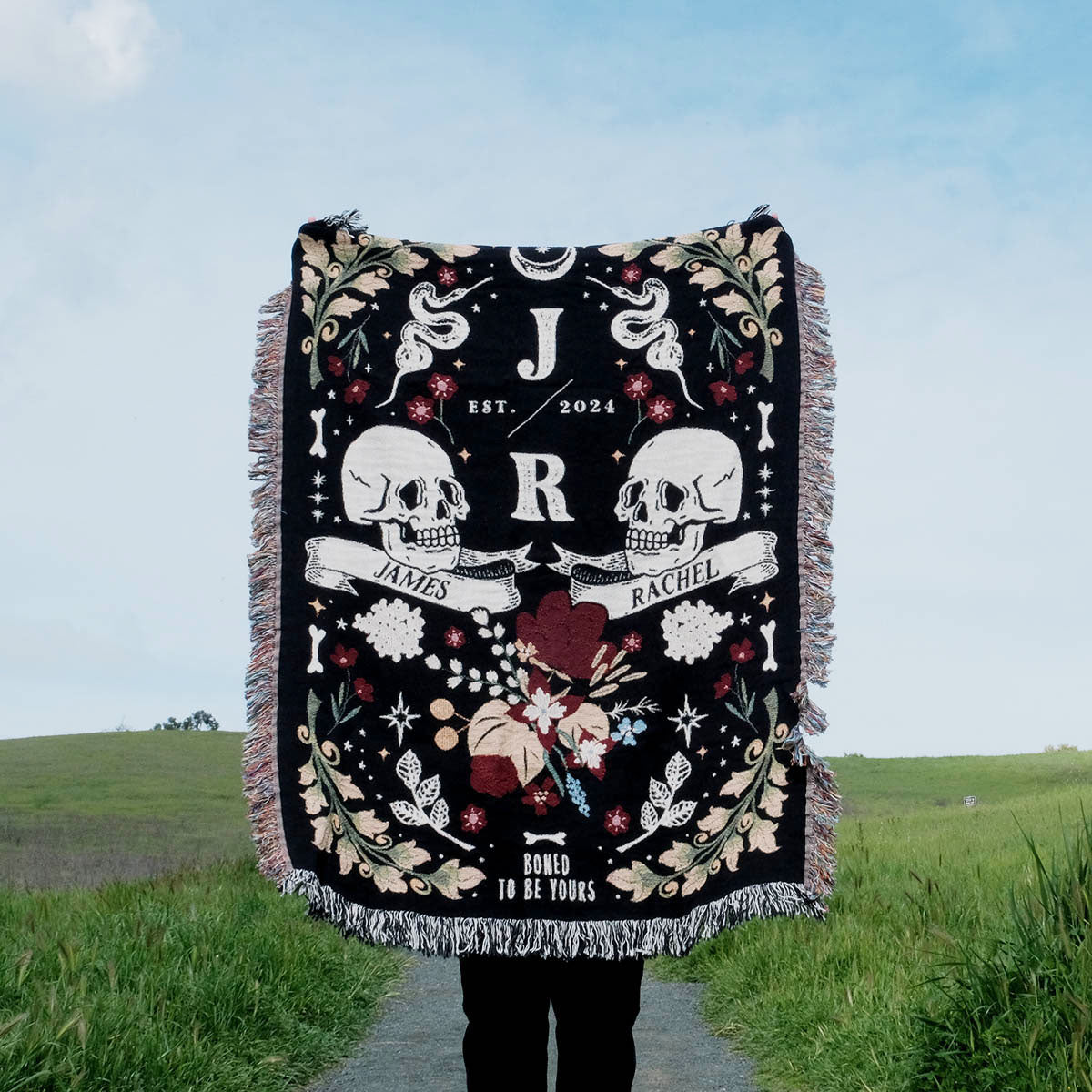 His and Hers Skulls Personalized Couple Woven Blanket