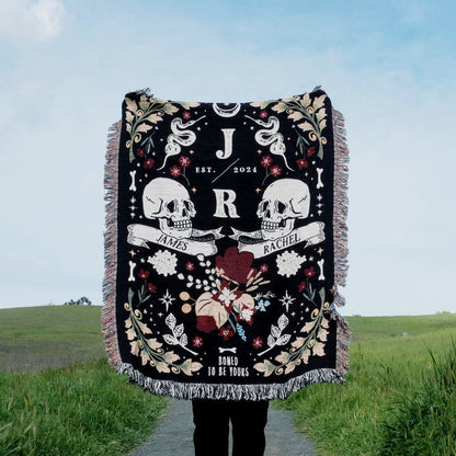His and Hers Skulls Personalized Couple Woven Blanket