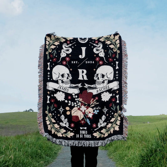 His and Hers Skulls Personalized Couple Woven Blanket
