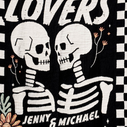Skeleton The Lovers Personalized Couple Woven Blanket