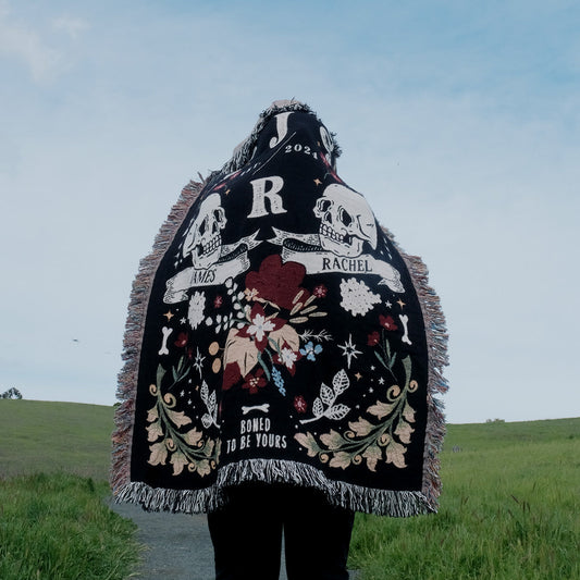 His and Hers Skulls Personalized Couple Woven Blanket