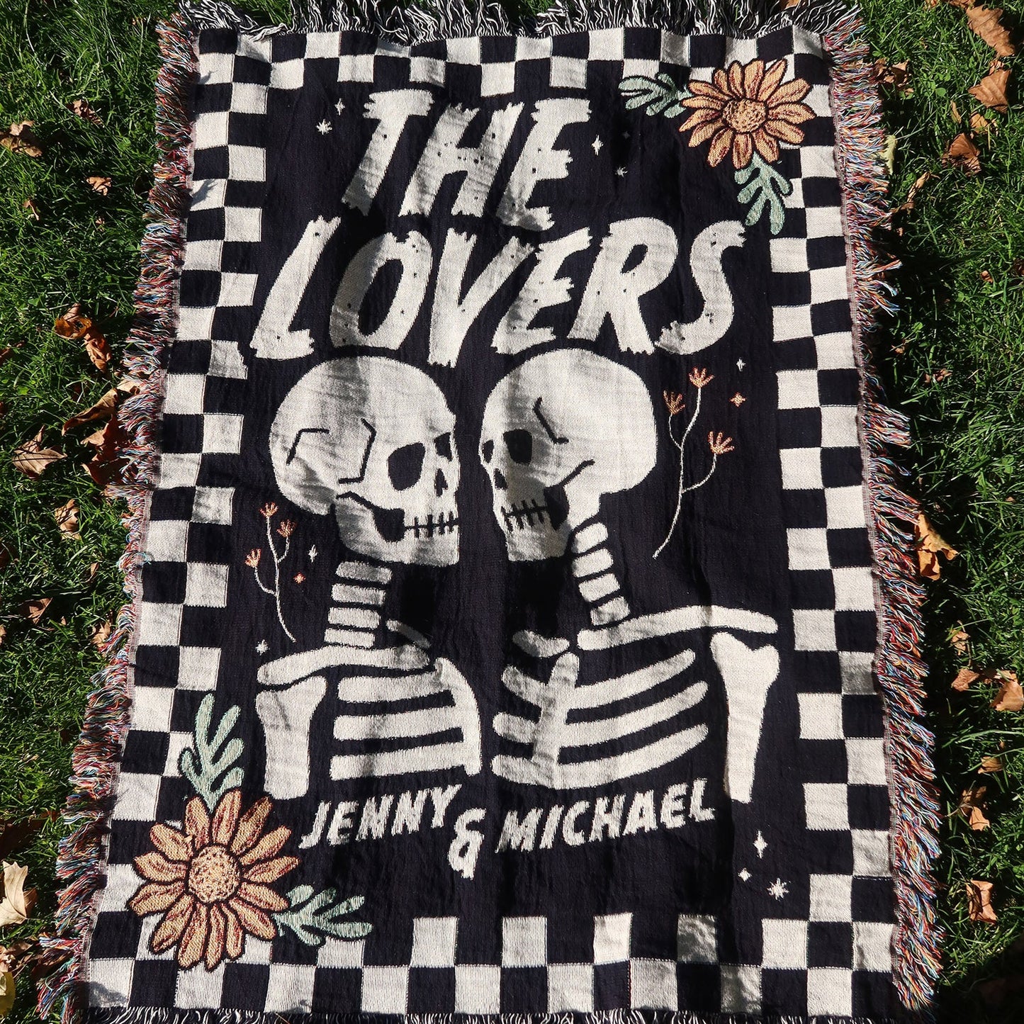 Skeleton The Lovers Personalized Couple Woven Blanket
