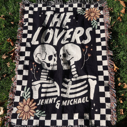 Skeleton The Lovers Personalized Couple Woven Blanket