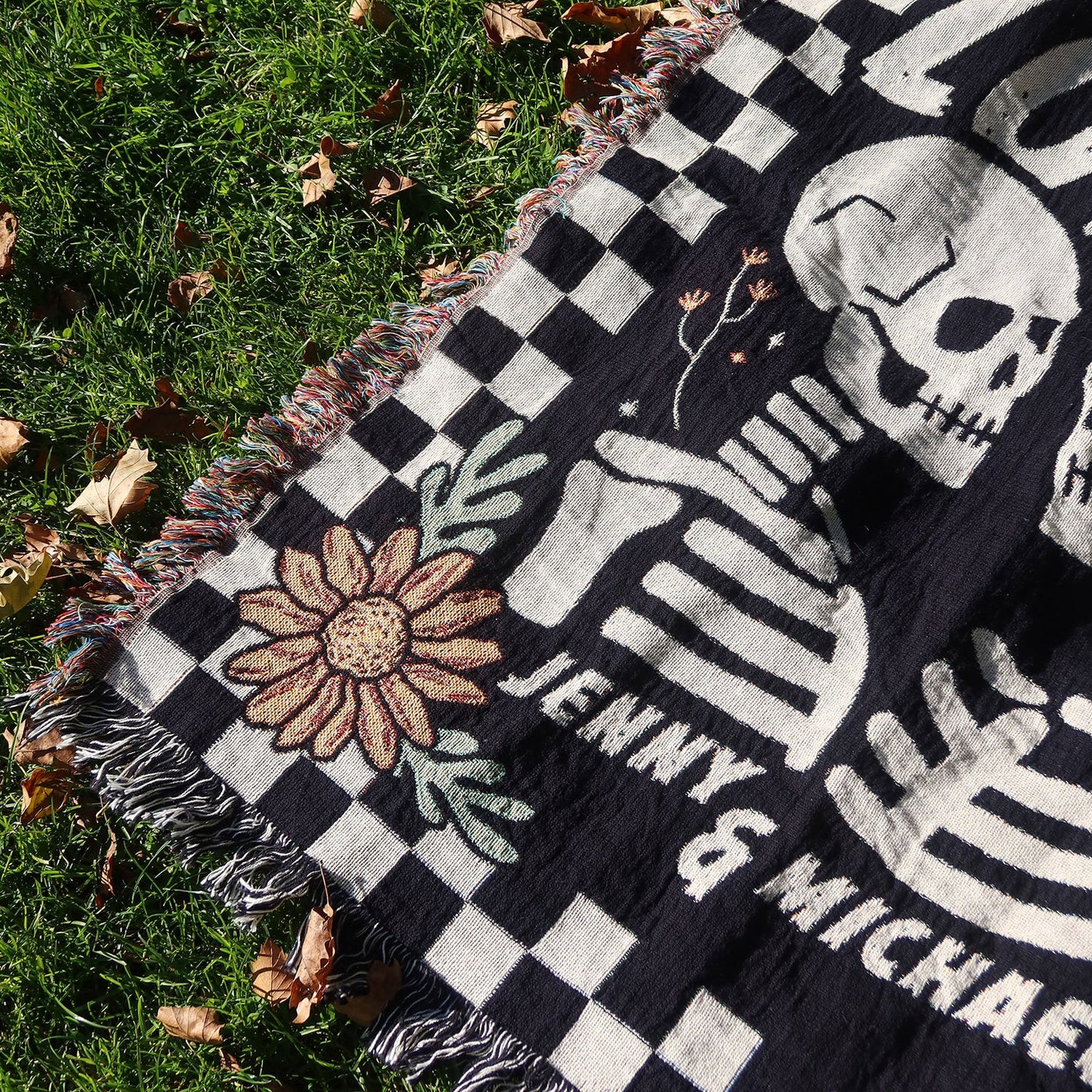 Skeleton The Lovers Personalized Couple Woven Blanket