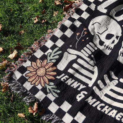 Skeleton The Lovers Personalized Couple Woven Blanket