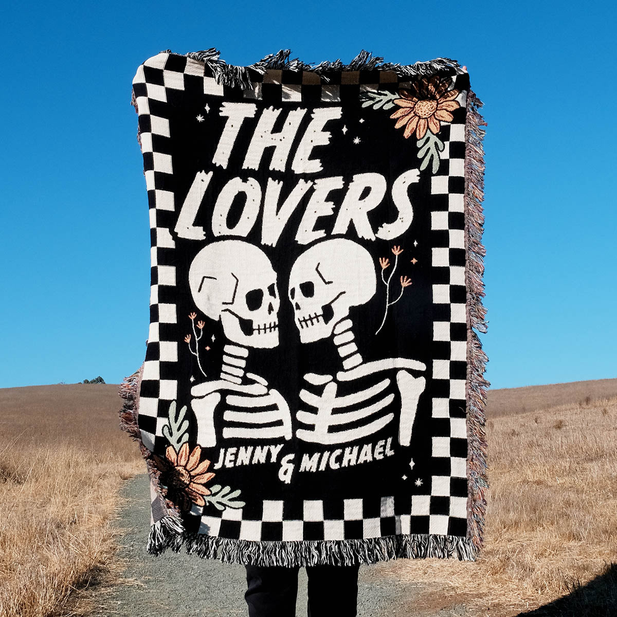 Skeleton The Lovers Personalized Couple Woven Blanket